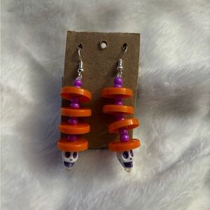 Halloween Medicine Cap Skull Earrings Handmade Orange and Purple